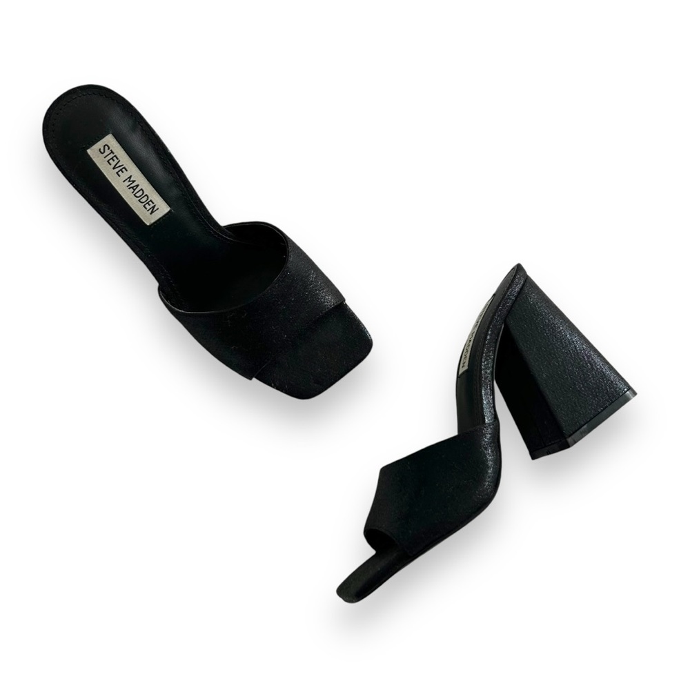 Steve Madden Esther Block-Heel Sandals Women’s Size 7 Slip On Square Black Shoes